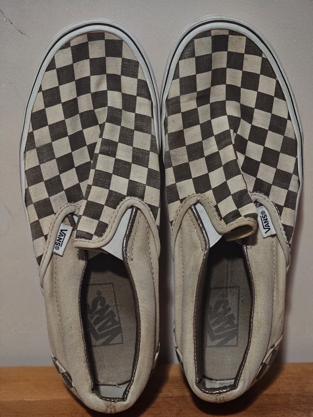 Vans Beige/Brown Checkerboard Slip-Ons Size 7 Unisex